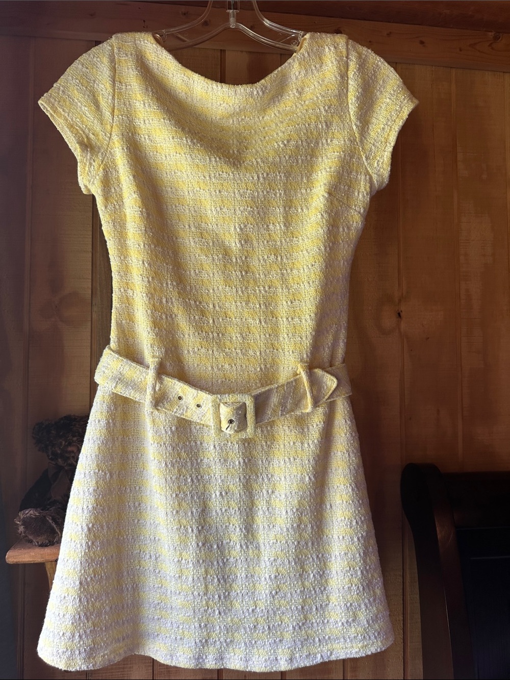 B Darlin Yellow Textured Belted Mini Dress